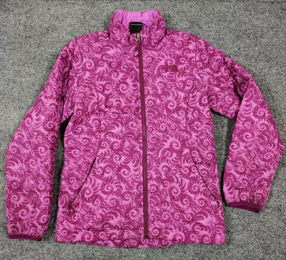 North Face Puffer Jacket Girls Medium 10-12 Pink Insulated Thermoball Paisley